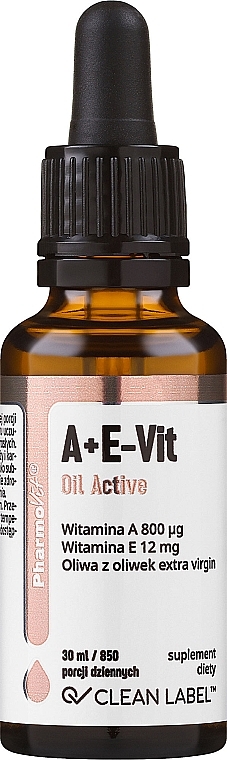 Witaminy A + E-Vit w kroplach - Pharmovit Clean Label A+E-Vit Oil Active — Zdjęcie N1