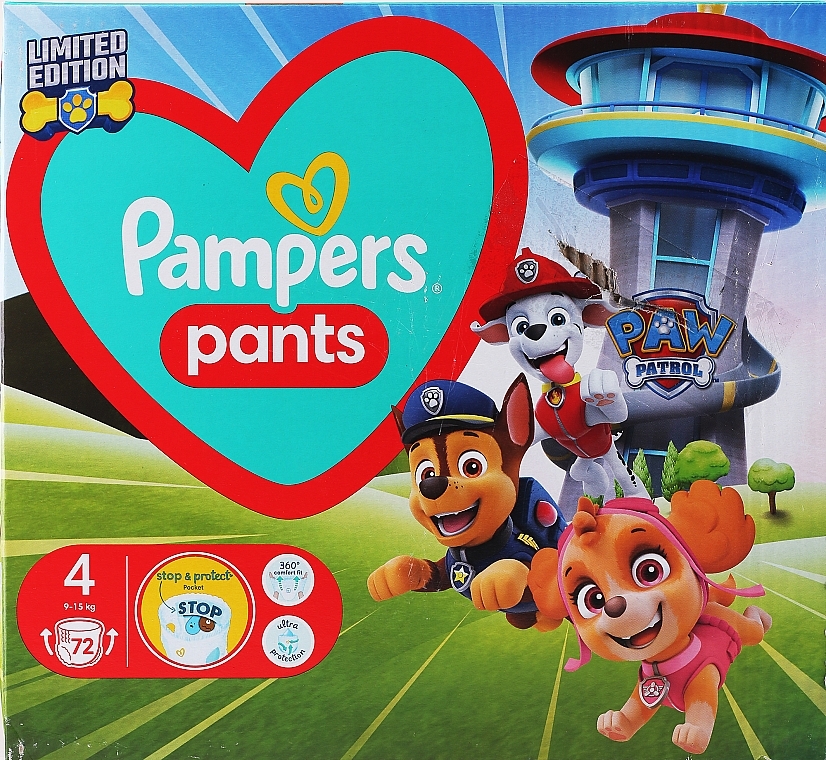 PRZECENA! Pieluchy majteczkowe, rozmiar 4 (9-15 kg), 72 sztuki - Pampers Pants Paw Patrol * — Zdjęcie N2