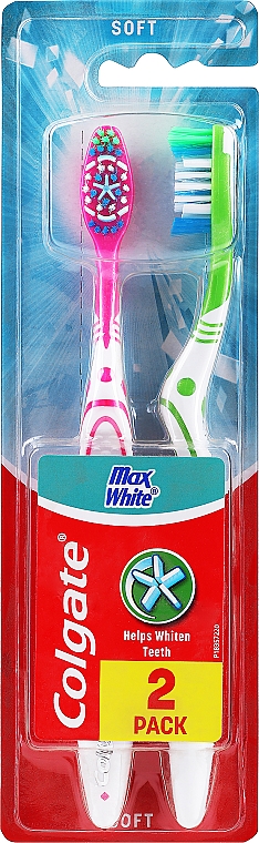 Miękka szczoteczka do zębów, różowa + jasnozielona - Colgate Max White Soft Polishing Star — Zdjęcie N1