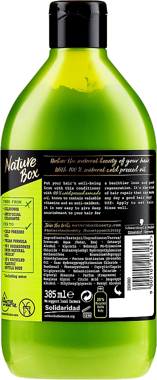 Regenerująca odżywka do włosów z olejem z awokado - Nature Box Avocado Oil Conditioner — Zdjęcie N2