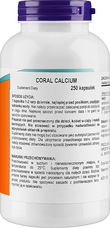 Wapń w kapsułkach, 250 szt. - Now Foods Coral Calcium — Zdjęcie N2