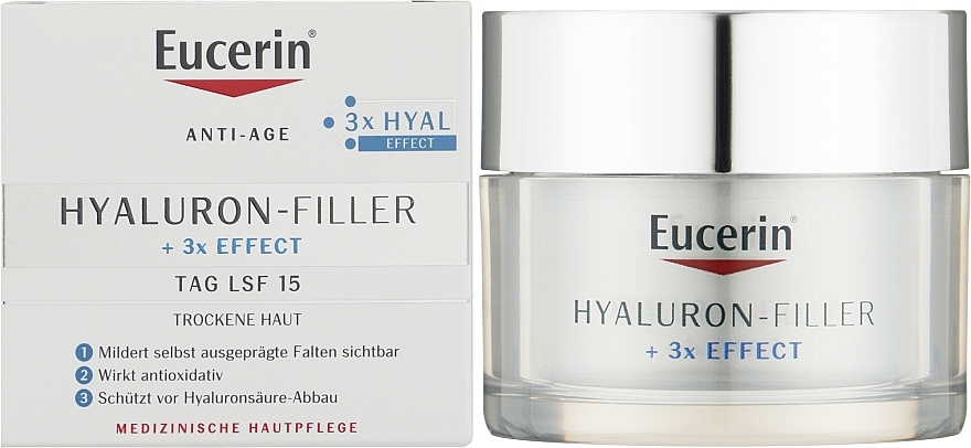 Przeciwzmarszczkowy krem na dzień do skóry suchej i wrażliwej SPF 15 - Eucerin Hyaluron-Filler Day Cream For Dry Skin — Zdjęcie N2