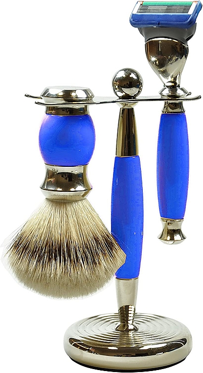 Zestaw do golenia - Golddachs Synthetic Hair, Fusion Polymer Blue Chrom (sh/brush + razor + stand) — Zdjęcie N1