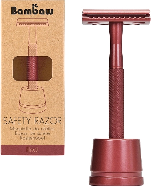 Maszynka do golenia z podstawką, czerwona - Bambaw Safety Razor — Zdjęcie N1