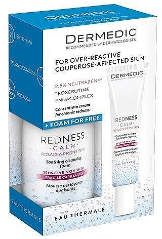 Zestaw - Dermedic Redness Calm For Over-Reactive Couperose-Affected Skin (f/cr/40ml + f/foam/170ml) — Zdjęcie N1