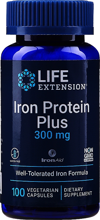 Proteiny żelaza w kapsułkach - Life Extension Iron Protein Plus — Zdjęcie N1