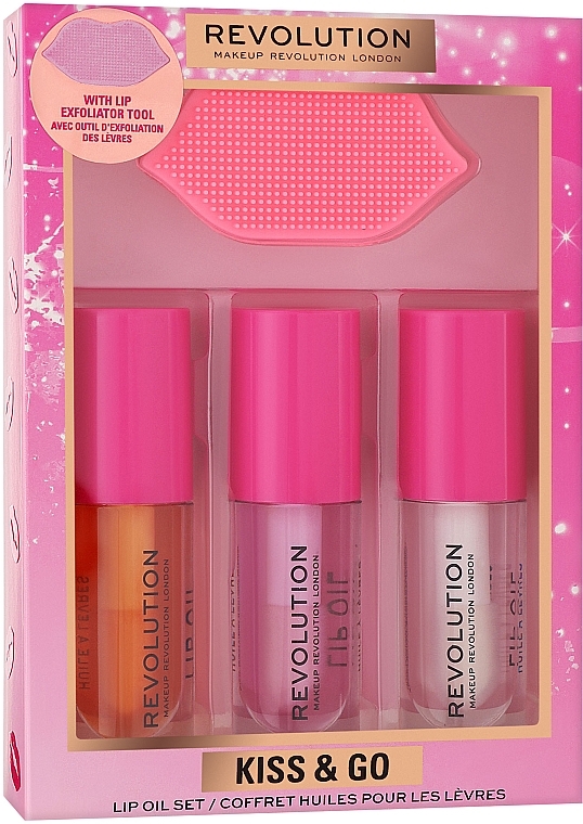 Zestaw - Makeup Revolution Kiss & Go Glaze Lip Care Gift Set (lip/gloss/3x4.5ml + acc/1pc) — Zdjęcie N1