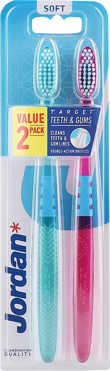 Miękkie szczoteczki do zębów, rózowa + zielona - Jordan Target Teeth & Gums Soft — Zdjęcie N6