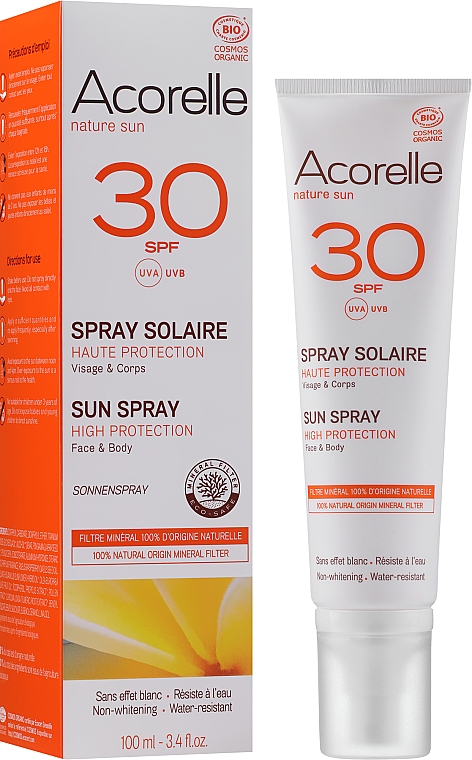 Organiczny spray przeciwsłoneczny do opalania SPF 30 - Acorelle Sun Spray High Protection Face & Body — Zdjęcie N1