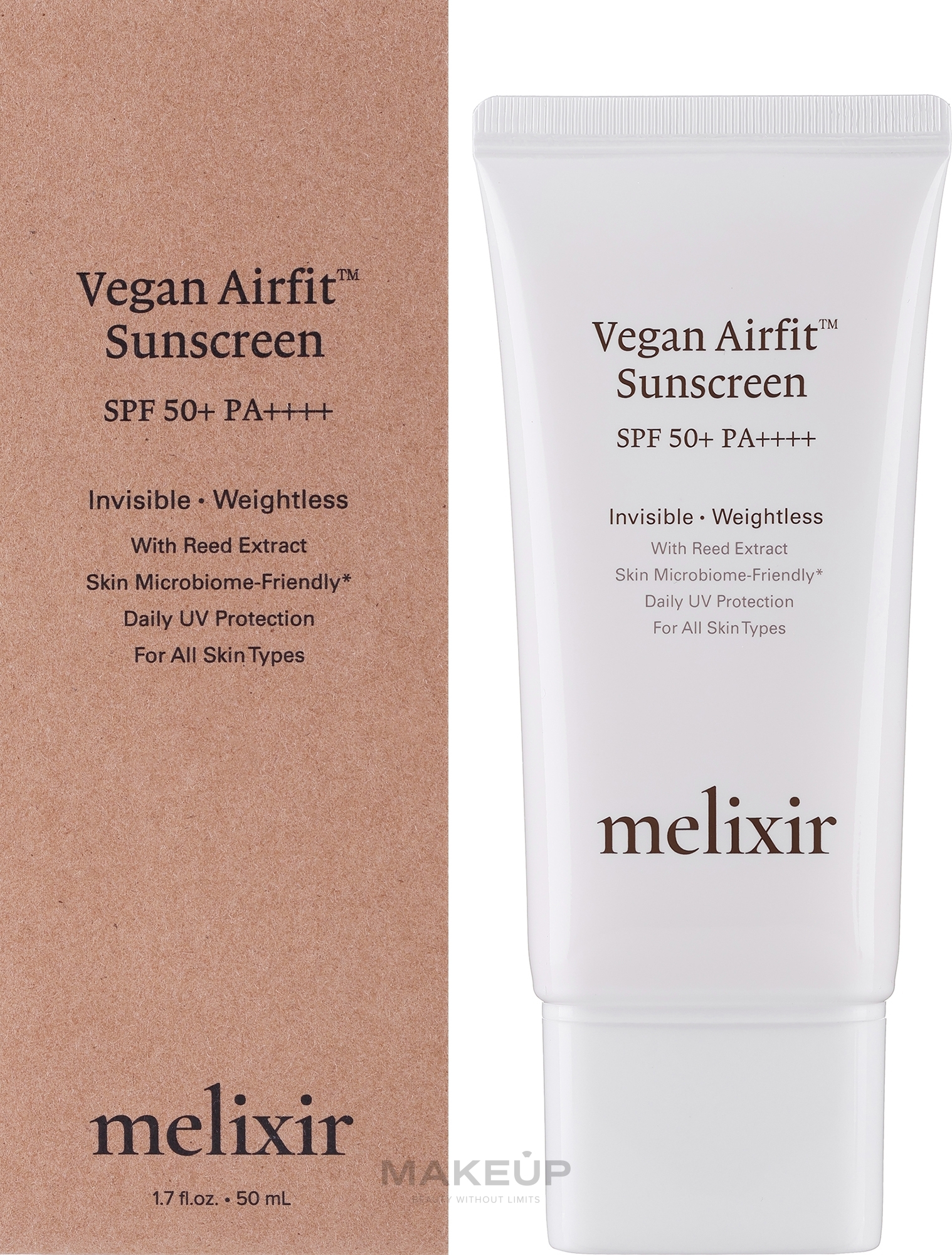 Wegański krem przeciwsłoneczny Airfit z wyciągiem z jarmużu SPF50+ - Melixir Kale Extracts Vegan Airfit Sunscreen SPF50+ PA++++ — Zdjęcie 50 ml