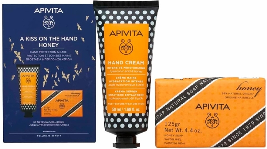 Zestaw - Apivita A Kiss On The Hand Honey (hand/cr/50ml + soap/125g) — Zdjęcie N1