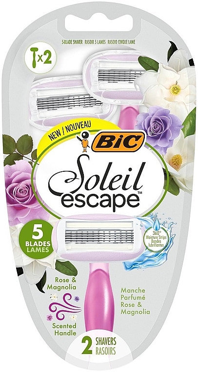 Maszynka do golenia damska, 2 szt. - Bic Soleil Escape 5 Rose & Magnolia — Zdjęcie N1