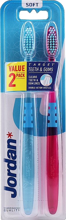 Miękkie szczoteczki do zębów, rózowa + błękitna - Jordan Target Teeth & Gums Soft — Zdjęcie N6