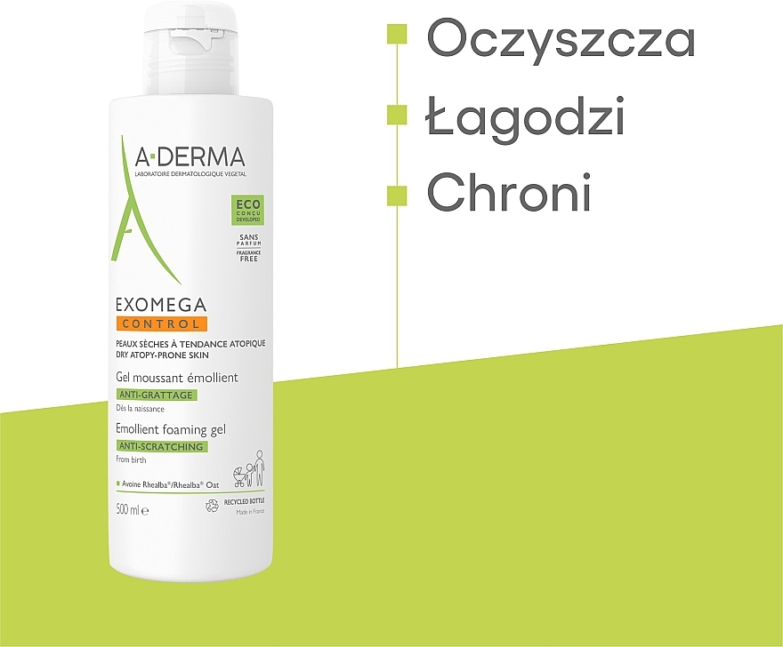 Pieniący się żel-emolient do kąpieli do skóry ze skłonnością ze świądu - A-Derma Exomega Control Emollient Anti-Scratching Foaming Gel — Zdjęcie N5