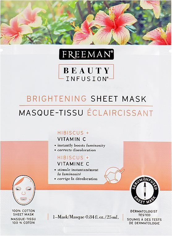 Rozjaśniająca maska w płachcie z ekstraktem z hibiskusa i witaminą C - Freeman Beauty Infusion Brightening Sheet Mask — Zdjęcie N1