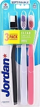 Kup Szczoteczki do zębów, miękkie, 3 szt., czarna, różowa i fioletowa - Jordan Clean Smile Soft