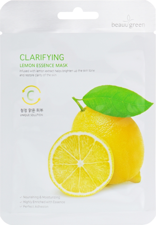 Oczyszczająca maska na tkaninie do twarzy z ekstraktem z cytryny - BeauuGreen Clarifying Lemon Essence Mask
