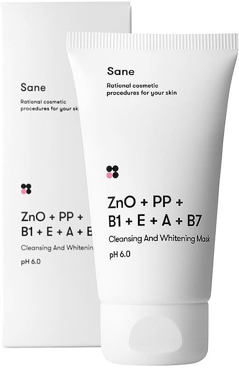 Oczyszczająco-wybielająca maseczka do twarzy z tlenkiem cynku i witaminą B1, E, A, B7 - Sane Cleansing And Whitening Mask — Zdjęcie N1