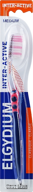 Szczoteczka do zębów Interactive, średnio twarda, różowa - Elgydium Inter-Active Medium Toothbrush — Zdjęcie N1