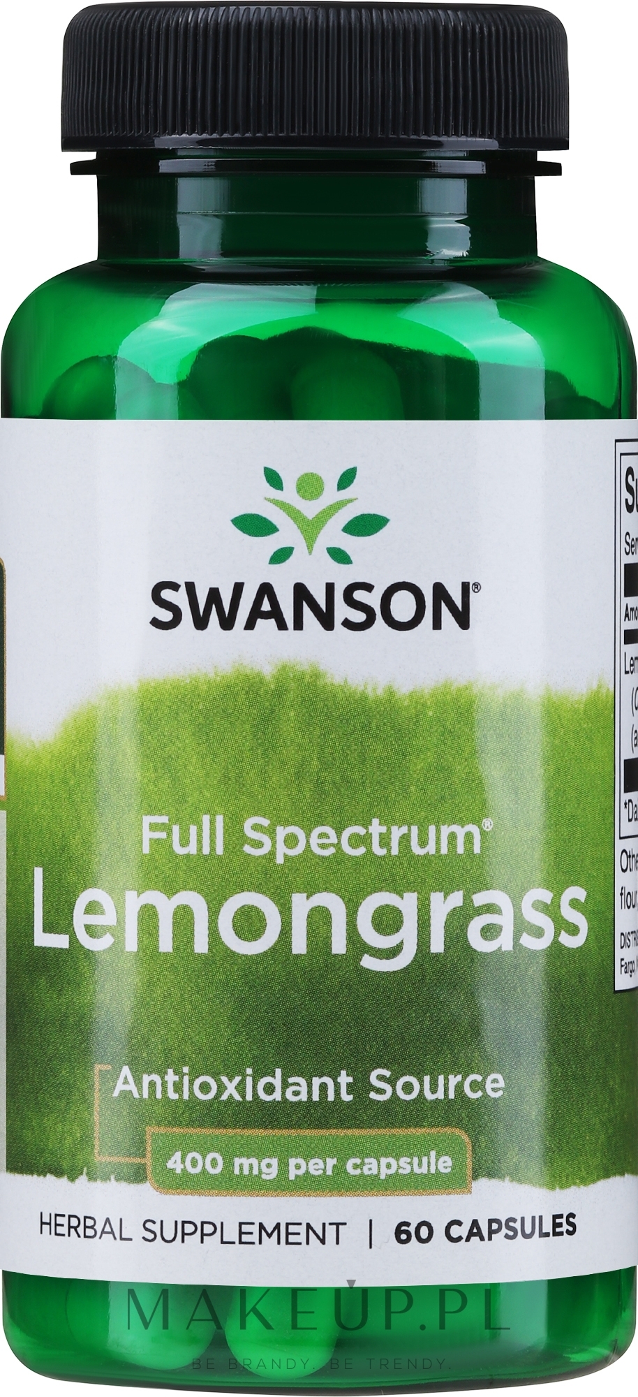 Suplement diety Trawa cytrynowa, 400 mg - Swanson Full Spectrum Lemongrass — Zdjęcie 60 szt.