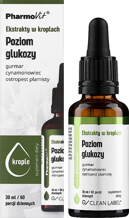 Suplement diety w kroplach Poziom glukozy - Pharmovit Clean label Glucose level — Zdjęcie N2