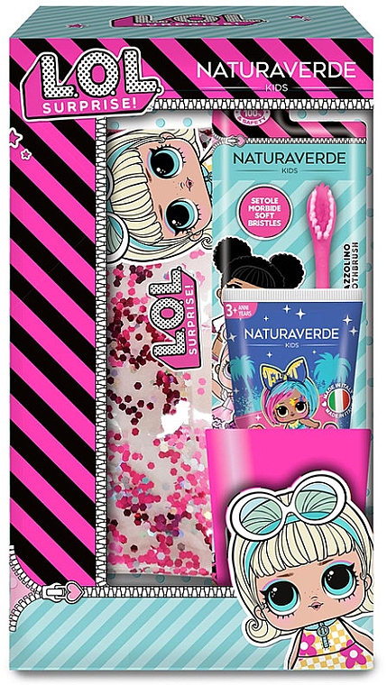 Zestaw - Naturaverde LOL Surprise! Oral Care Set (toothpaste/75ml + toothbrush/1pcs + accessories/1pcs + bag/1pcs) — Zdjęcie N1
