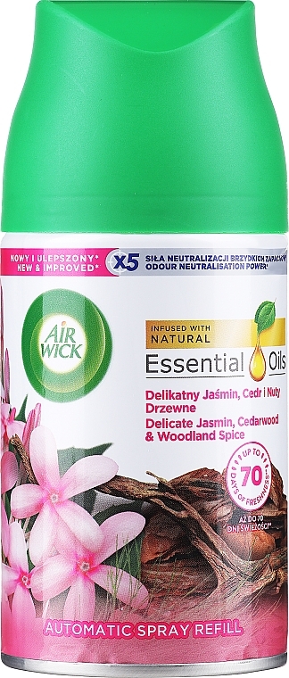 Wymienny wkład do odświeżacza powietrza - Air Wick Automatic Spray Refill Delicate Jasmin, Cedarwood & Woodland Spice — Zdjęcie N1