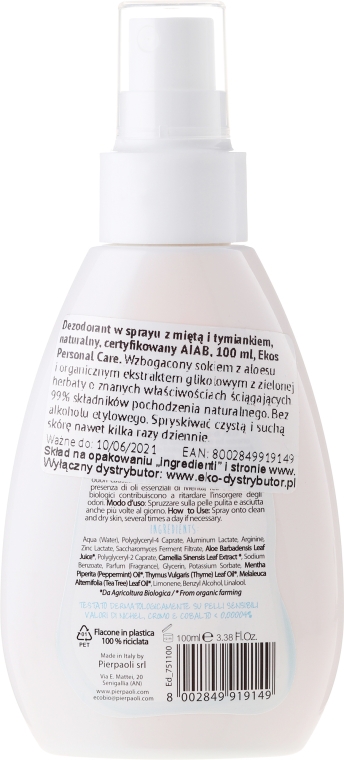 Naturalny dezodorant w sprayu z miętą i tymiankiem - Ekos Personal Care Spray Deodorant With Thyme & Mint — Zdjęcie N2