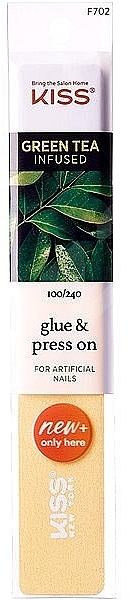 Pilnik do paznokci 100/240, F 702 - Kiss Green Tea Infused Glue & Press On For Artficial Nails — Zdjęcie N1
