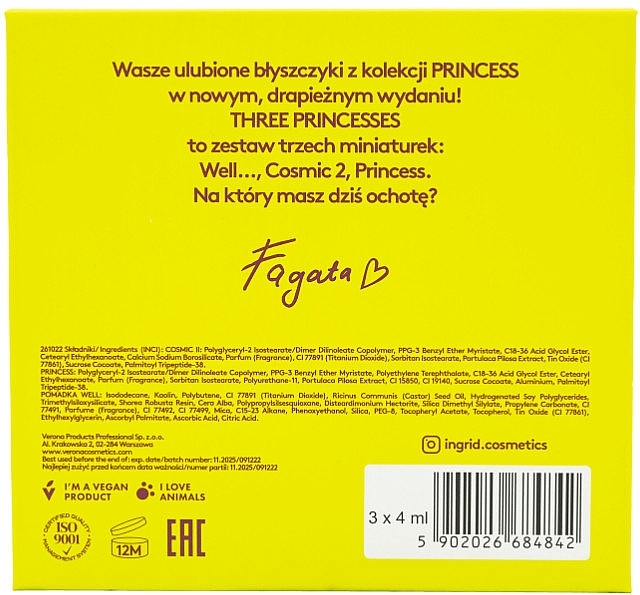 Paleta błyszczyków - Ingrid Cosmetics x Fagata Three Princesses Lip Gloss (lip/gloss 3 x 4 ml) — Zdjęcie N3
