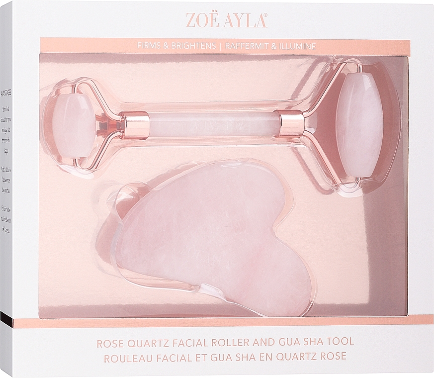 Rolkowy masażer do twarzy - Zoe Ayla Rose Quartz Roller & Gua Sha — Zdjęcie N1