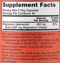 Kapsułki wegetariańskie z cytrynianem magnezu - Now Foods Magnesium Citrate Veg Capsules — Zdjęcie N2