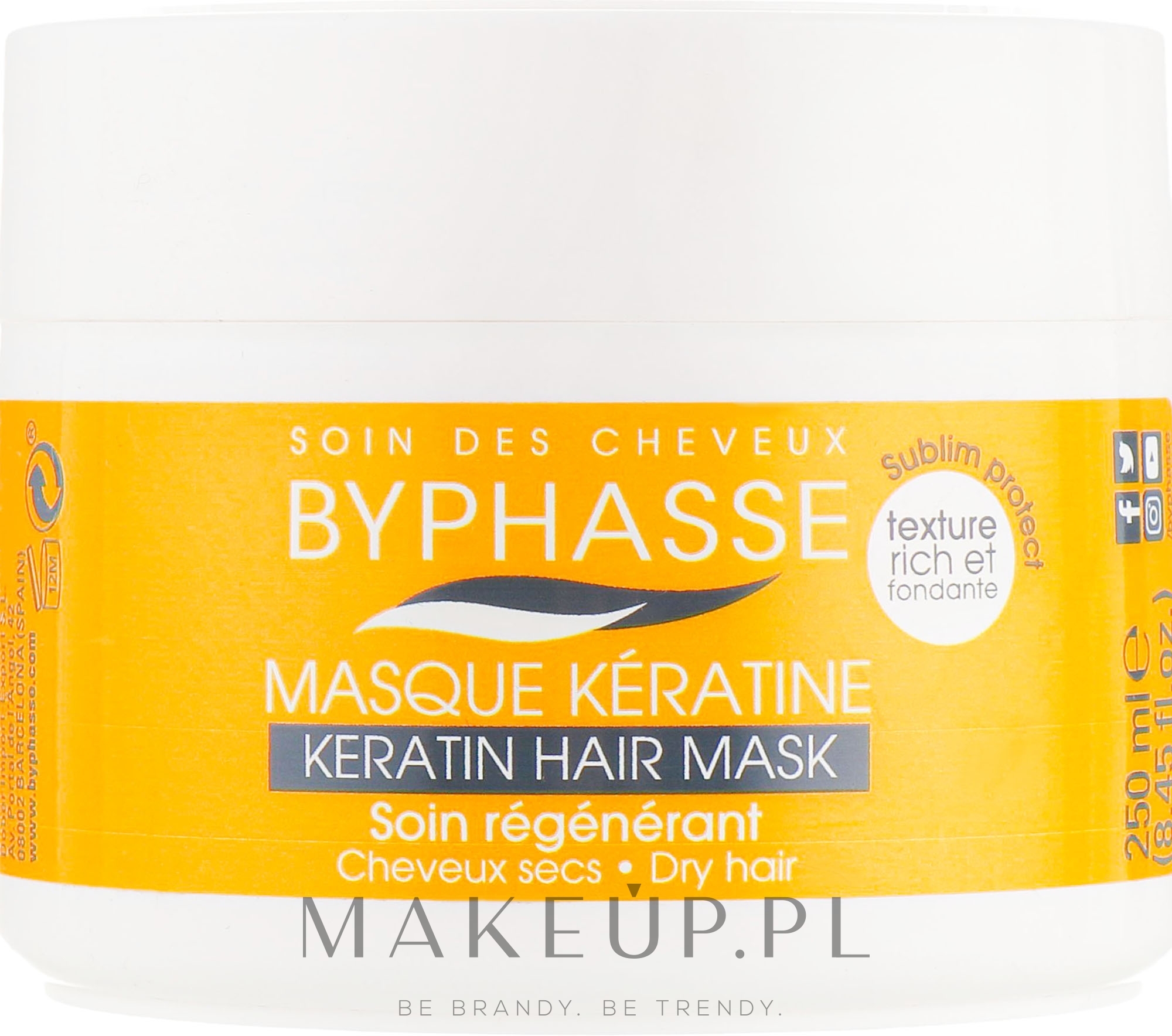 Keratynowa maska do włosów suchych i matowych - Byphasse Keratin Hair Mask — Zdjęcie 250 ml