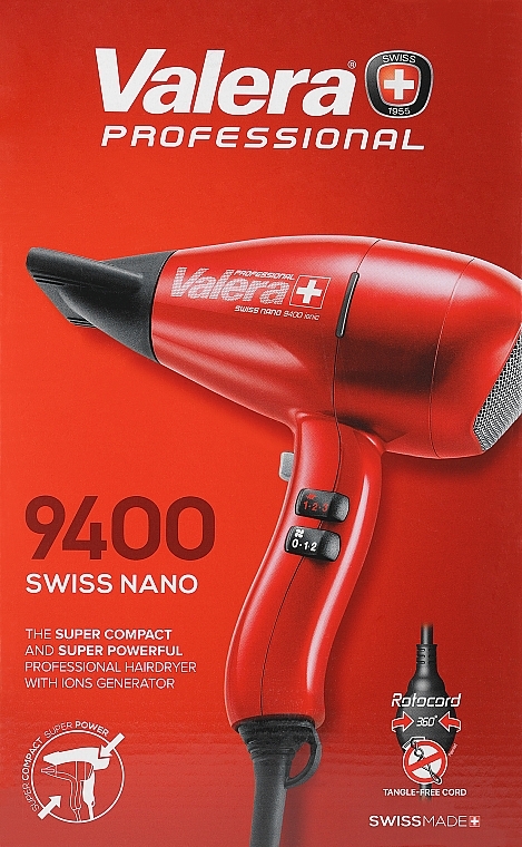 Suszarka do włosów, czerwona - Valera Swiss Nano 9400 Ionic Rotocord — Zdjęcie N3