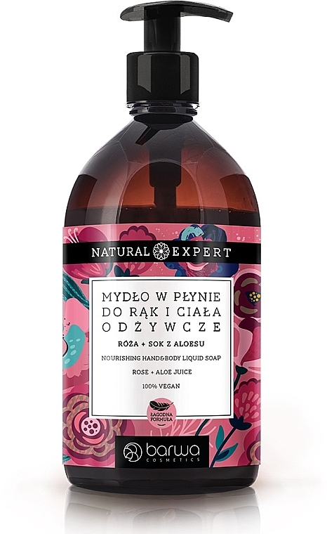 	Mydło w płynie do rąk i ciała Róża + aloes - Barwa Natural Expert Nourishing Hand & Body Liquid Soap Rose + Aloe Juice — Zdjęcie N1
