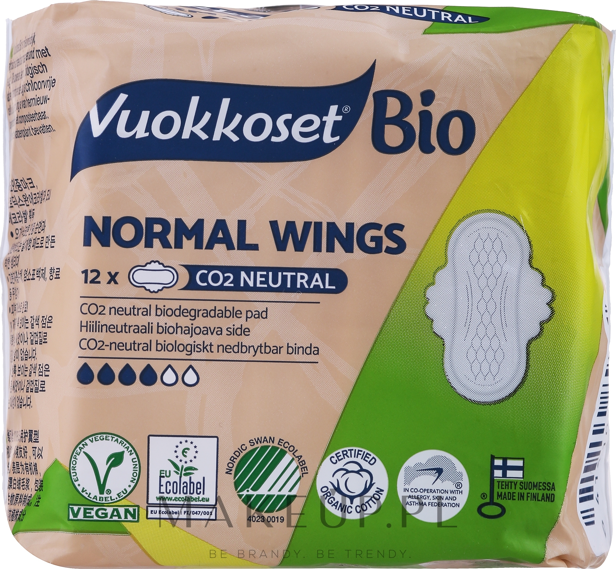 Podpaski higieniczne ze skrzydełkami, 12 szt. - Vuokkoset 100% Bio Normal Wings — Zdjęcie 12 szt.