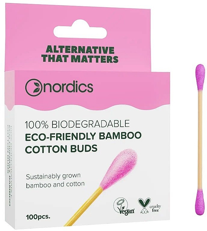Patyczki bambusowe, 100 szt., różowe - Nordics Bamboo Cotton Buds Pink — Zdjęcie N1