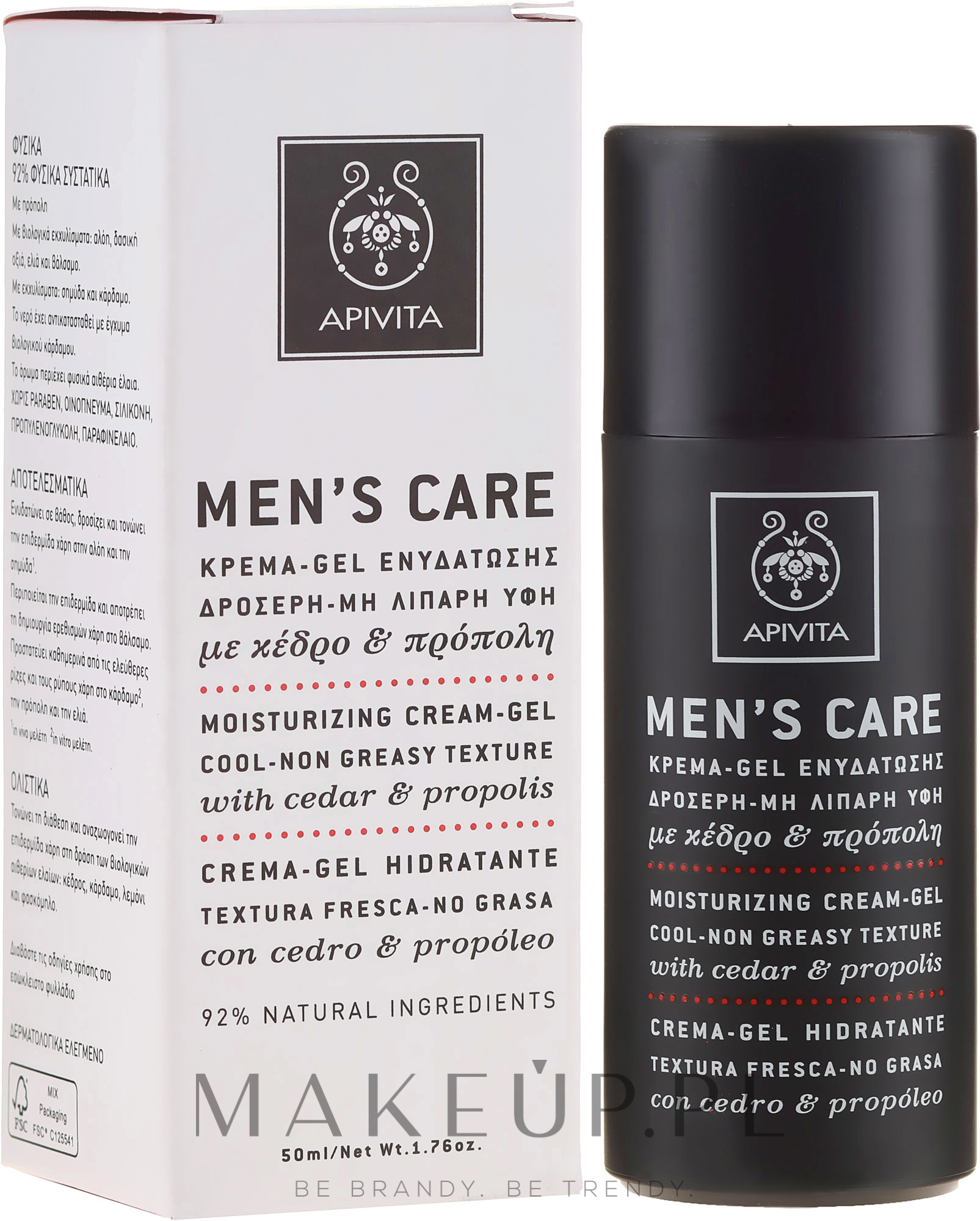 Nawilżający krem-żel do twarzy dla mężczyzn Cedr i propolis - Apivita Men Men's Care Moisturizing Cream-Gel With Cedar & Propolis — Zdjęcie 50 ml