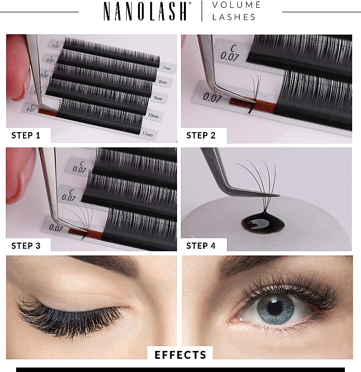 Sztuczne rzęsy D, 0.15 (9 mm) - Nanolash Volume Lashes — Zdjęcie N6