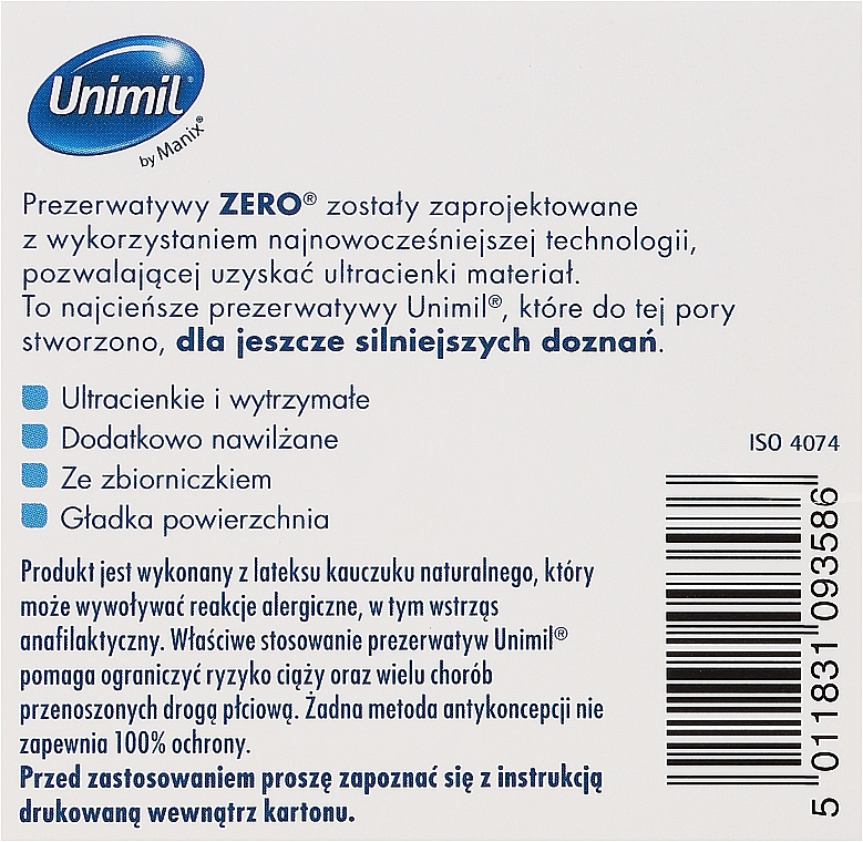 Prezerwatywy 3 szt. - Unimil Zero — Zdjęcie N3