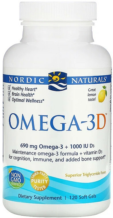 Suplement diety o smakuj cytrynowym, Omega + Witamina D3 - Nordic Naturals Omega 3D — Zdjęcie N1