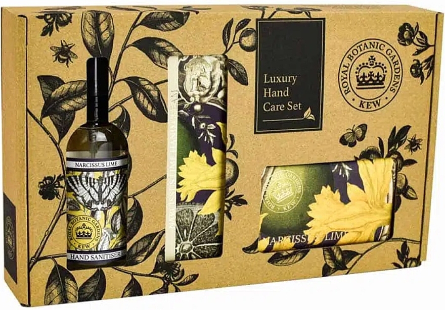 Zestaw - The English Soap Company Kew Gardens Narcissus Lime Hand Care Gift Box (soap/240g + h/cr/75ml + san/100ml) — Zdjęcie N1