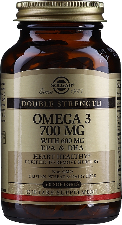Suplement diety Omega-3 700 mg EPA i DHA - Solgar Double Strength Omega-3 700 mg EPA & DHA — Zdjęcie N1