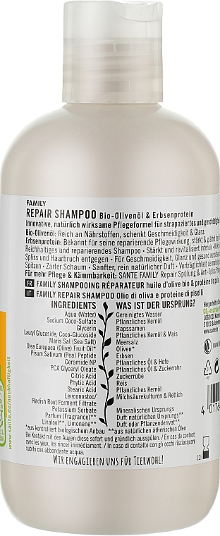 Szampon do włosów z oliwą z oliwek i proteinami grochu - Sante Olive Oil & Pea Protein Repair Shampoo — Zdjęcie N2