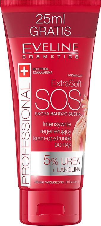 Intensywnie regenerujący krem-opatrunek do rąk 5% urea + lanolina - Eveline Cosmetics Extra Soft SOS