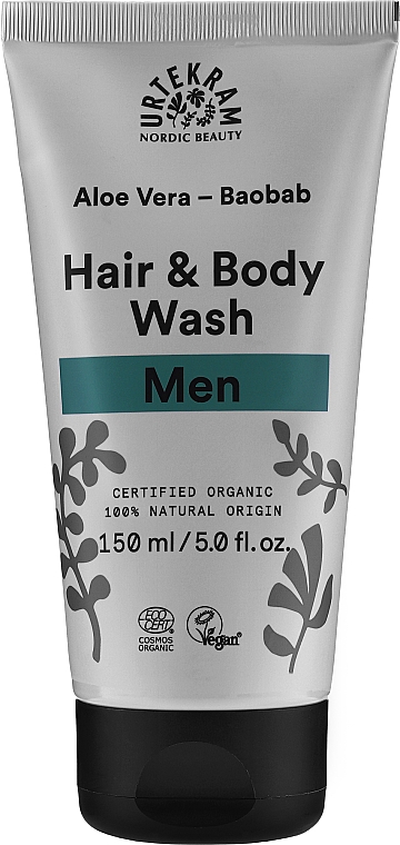 Żel do mycia ciała i włosów dla mężczyzn Baobab i aloes - Urtekram Men Aloe Vera Baobab Hair & Body Wash — Zdjęcie N1