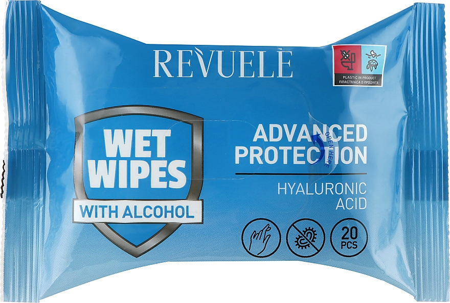 Mokre chusteczki z alkoholem i kwasem hialuronowym - Revuele Advanced Protection Wet Wipes Hyaluronic Acid — Zdjęcie N1
