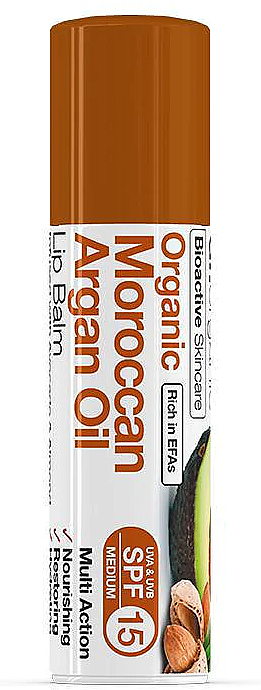 Balsam do ust z marokańskim olejkiem arganowym - Dr Organic Bioactive Skincare Moroccan Argan Oil Lip Balm SPF15 — Zdjęcie N1