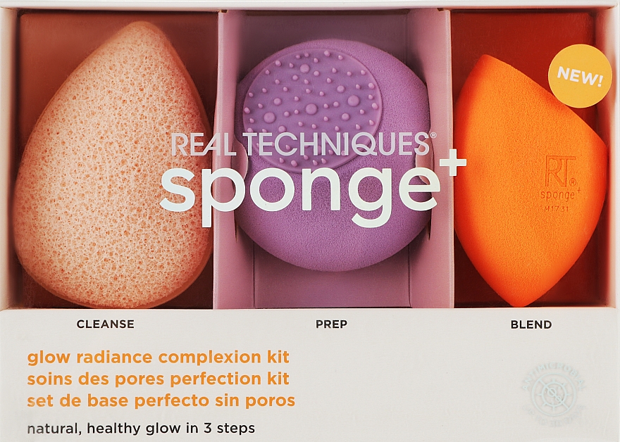 Zestaw gąbeczek do makijażu Sponge+, 3 szt. - Real Techniques Sponge Set Glow Radiance Complexion Kit — Zdjęcie N1