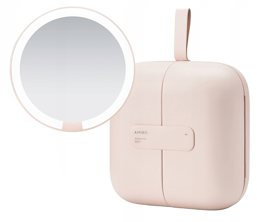 Przenośne lusterko LED z kosmetyczką, różowe - Amiro Cube S Magnetic Bag Mirror AML115N Pink — Zdjęcie N1